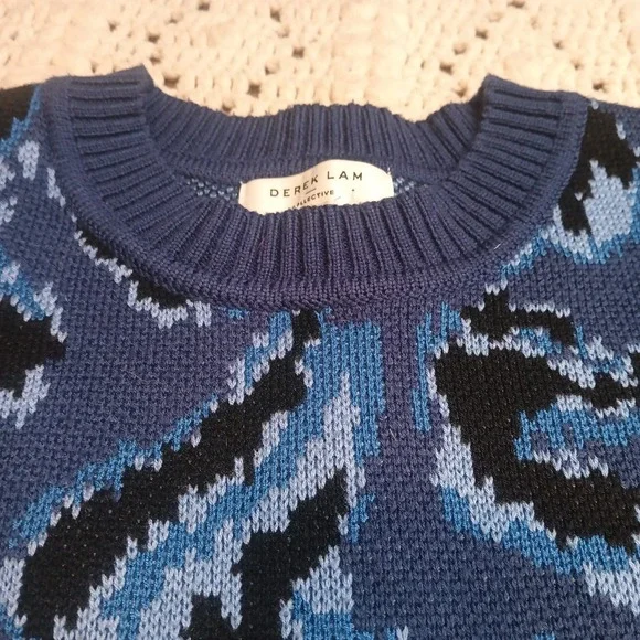 Derek‎ Lam 10 Crosby Blue Animal Print Sweater RTR Womens XL Luxury Office Prep